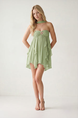 Sage Green Ruffled A-Line Sweetheart Ruched Homecoming Dress | KISSPROM