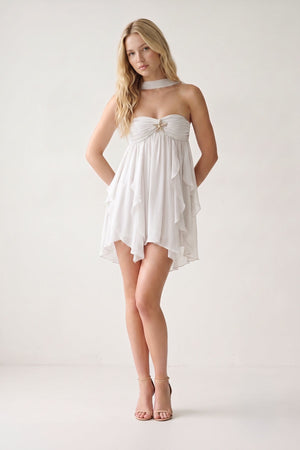 White Ruffled A-Line Sweetheart Ruched Homecoming Dress | KISSPROM