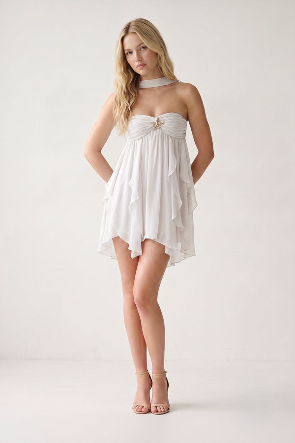 White Ruffled A-Line Sweetheart Ruched Homecoming Dress | KISSPROM
