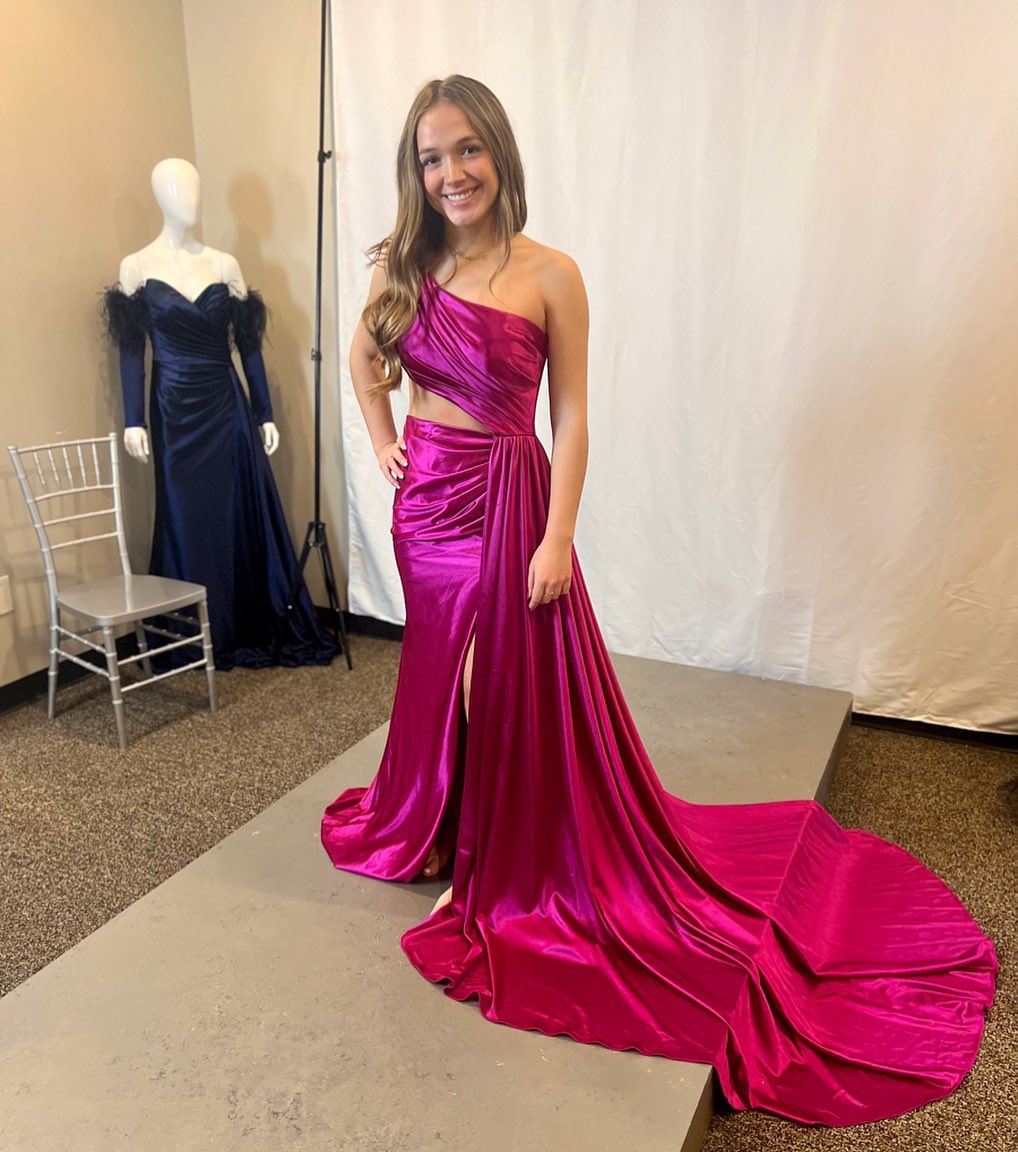 Shannon | Charming Mermaid One Shoulder Satin Prom Dresses with Slit