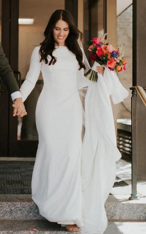 Kylie | Satin Chapel Train Mermaid Long Sleeve Wedding Dress