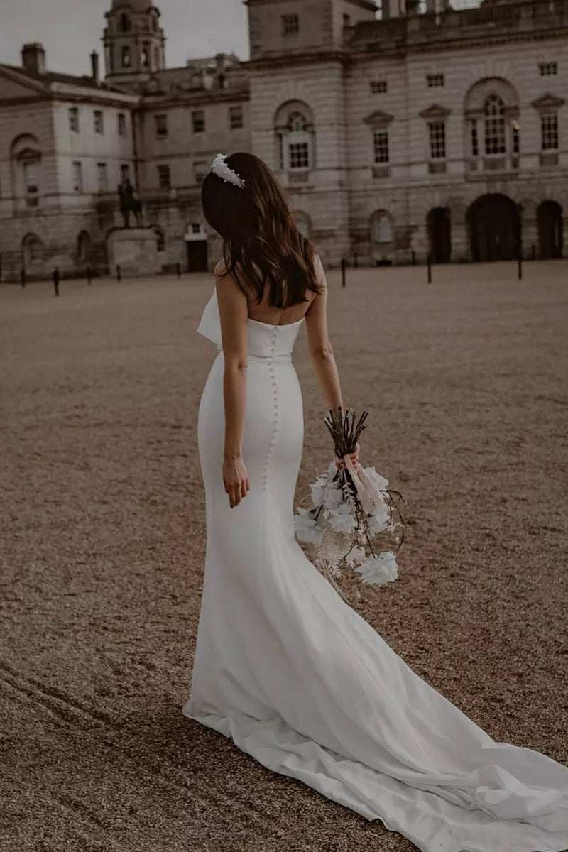 Simple Mermaid Sweetheart White Satin Wedding Dresses Simple Mermaid Sweetheart White Satin Wedding Dresses