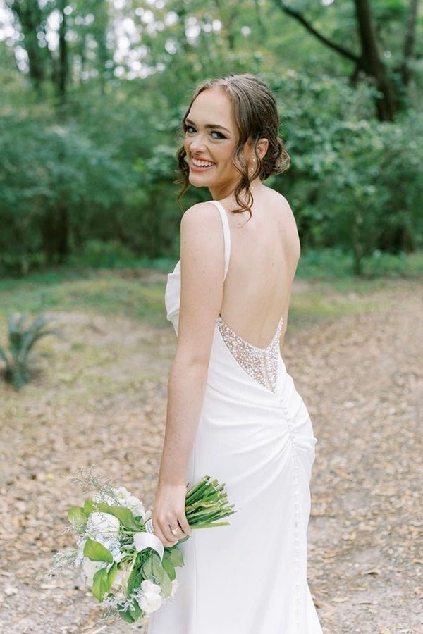 Charming Mermaid Cowl Neck Satin Wedding Dress with Slit - KissProm