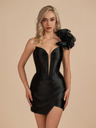 Earla | Black - Bodycon One Shoulder Ruched Corset Short Homecoming Dresses