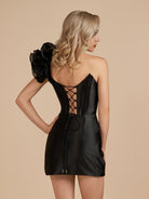 Earla | Black - Bodycon One Shoulder Ruched Corset Short Homecoming Dresses