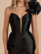 Earla | Black - Bodycon One Shoulder Ruched Corset Short Homecoming Dresses
