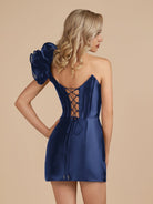 Earla | Navy Blue - Bodycon One Shoulder Ruched Corset Short Homecoming Dresses
