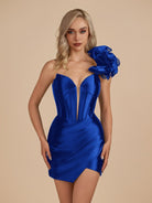 Earla | Royal Blue - Bodycon One Shoulder Ruched Corset Short Homecoming Dresses