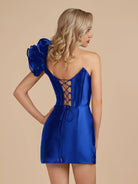 Earla | Royal Blue - Bodycon One Shoulder Ruched Corset Short Homecoming Dresses