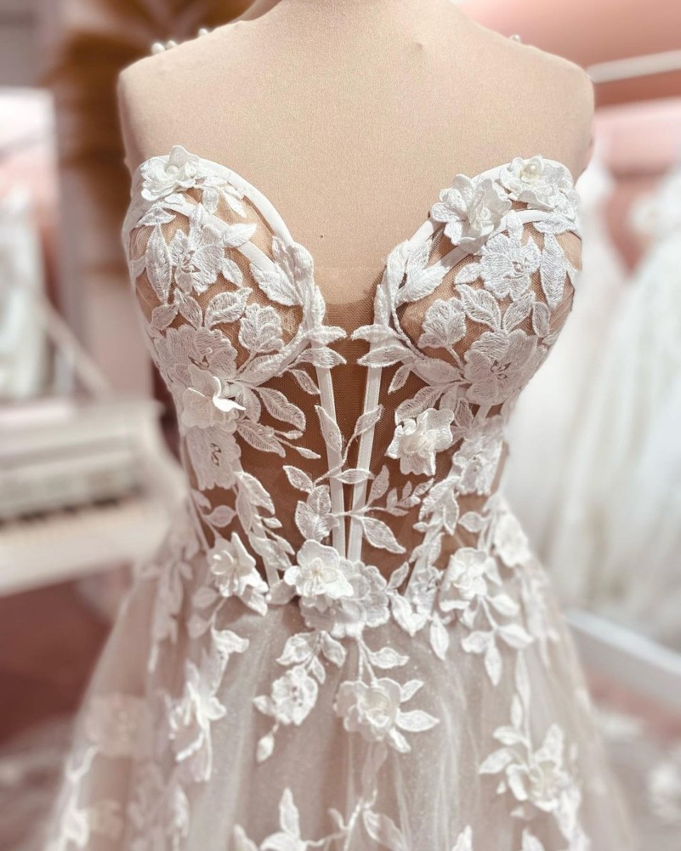 Fairy A Line Off the Shoulder Sparkly Tulle Wedding Dresses with Slit VK0731107