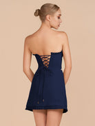 Edna | Navy Blue - A - Line Strapless Ruffles Short Homecoming Dresses - KissProm