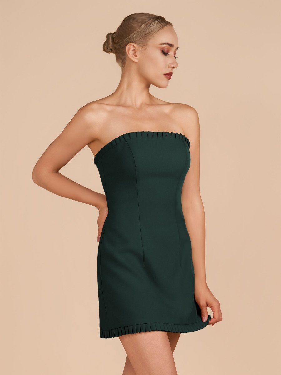 Edna | Dark Green - A - Line Strapless Ruffles Short Homecoming Dresses - KissProm