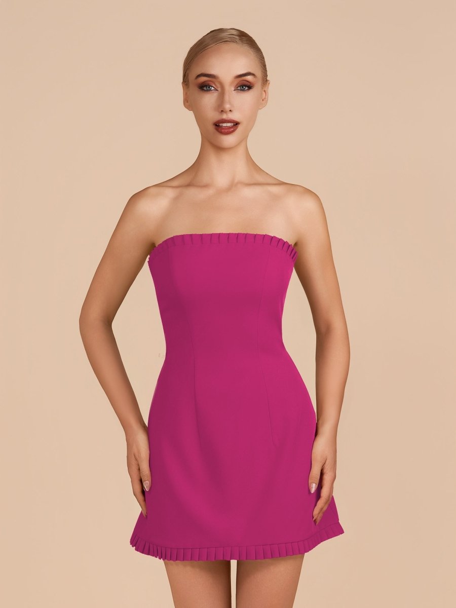 Edna | Fuchsia - A-Line Strapless Ruffles Short Homecoming Dresses