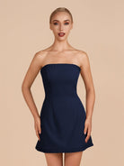 Edna | Navy Blue - A - Line Strapless Ruffles Short Homecoming Dresses - KissProm