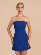 Edna | Royal Blue - A - Line Strapless Ruffles Short Homecoming Dresses - KissProm