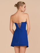 Edna | Royal Blue - A - Line Strapless Ruffles Short Homecoming Dresses - KissProm