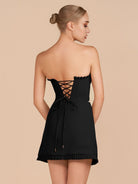 Edna | Black - A-Line Strapless Ruffles Short Homecoming Dresses