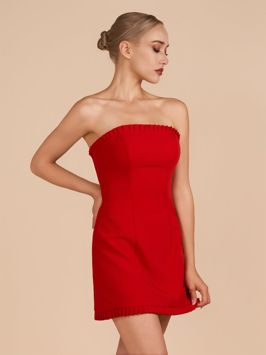 KissProm Red A-Line Strapless Ruffles Mini Homecoming Dresses, Red / 2