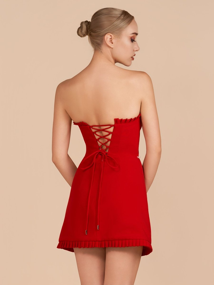 Edna | Red - A-Line Strapless Ruffles Short Homecoming Dresses