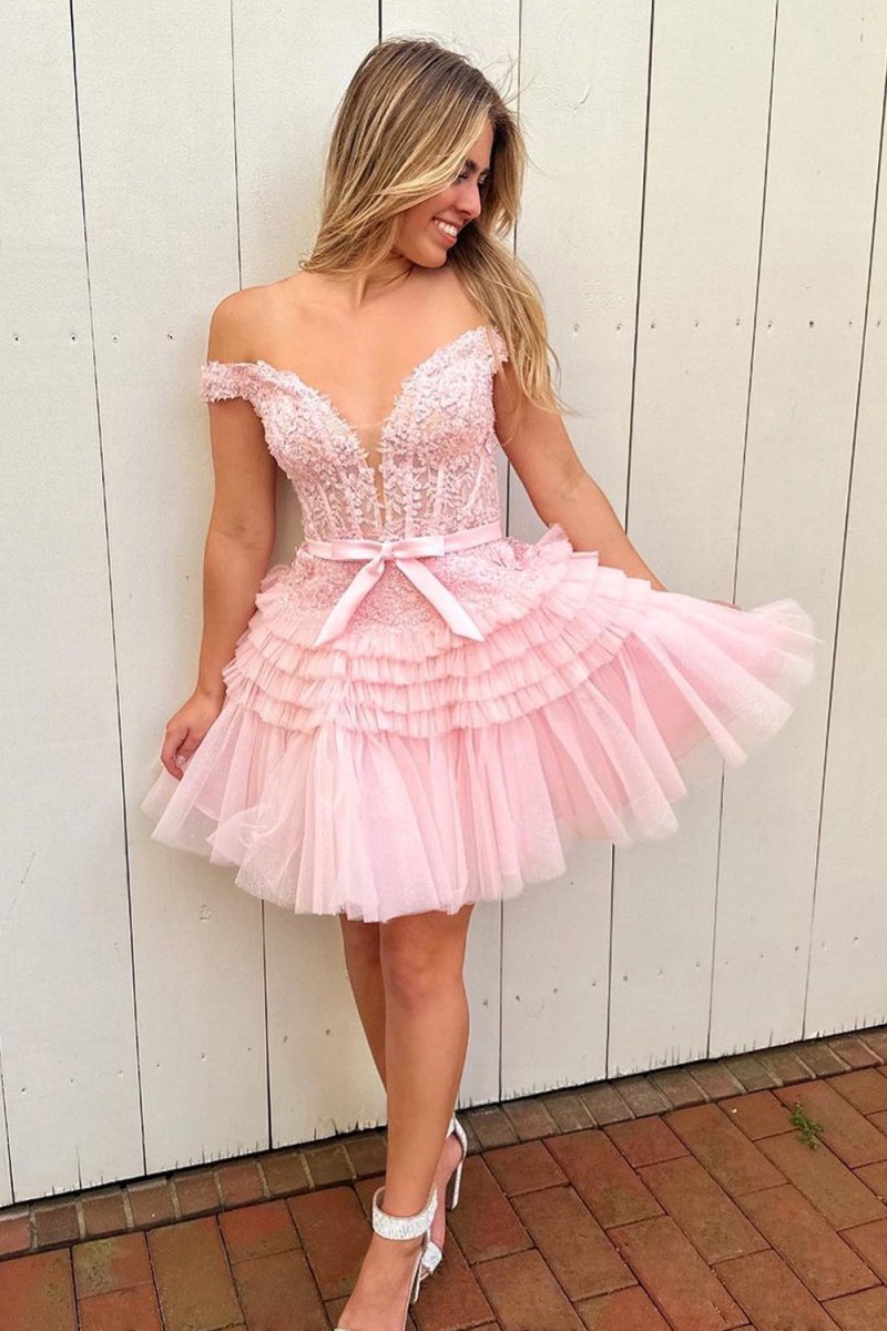 Sadie | A Line Tulle Fuchsia Tiered Short Homecoming Dress Pink / 18 Sadie | A Line Tulle Fuchsia Tiered Short Homecoming Dress Pink / 18