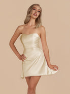 Eila | Champagne - Strapless Sheath Irregular Hem Satin Short Homecoming Dress