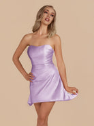 Eila | Lilac - Strapless Sheath Irregular Hem Satin Short Homecoming Dress - KissProm