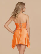 Eila | Orange - Strapless Sheath Irregular Hem Satin Short Homecoming Dress - KissProm