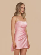 Eila | Pink - Strapless Sheath Irregular Hem Satin Short Homecoming Dress