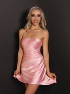 Eila | Pink - Strapless Sheath Irregular Hem Satin Short Homecoming Dress