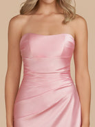Eila | Pink - Strapless Sheath Irregular Hem Satin Short Homecoming Dress