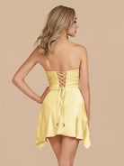 Eila | Yellow - Strapless Sheath Irregular Hem Satin Short Homecoming Dress
