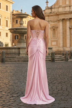 Purple Sweetheart Mermaid Satin Long Prom Dress with Beading