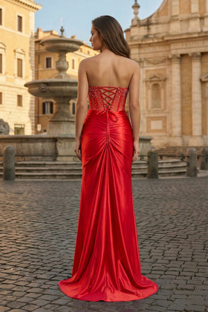 Purple Sweetheart Mermaid Satin Long Prom Dress with Beading