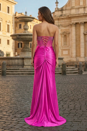 Purple Sweetheart Mermaid Satin Long Prom Dress with Beading