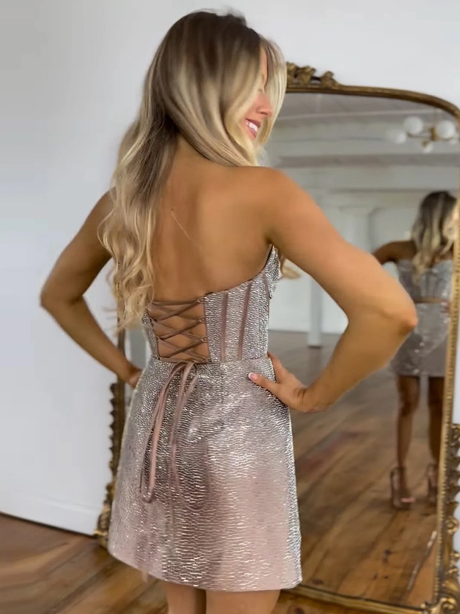 Eirlys | Rose Gold - Sweetheart Sheath Beaded Short Homecoming Dress