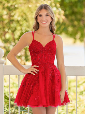 Elara | A-Line Lace Spaghetti-Straps Black short Homecoming Dress