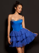 Elarae | Royal Blue - Strapless A Line Ruffles Homecoming Dress With Beading