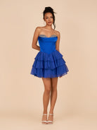 Elarae | Royal Blue - Strapless A Line Ruffles Homecoming Dress With Beading