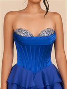 Elarae | Royal Blue - Strapless A Line Ruffles Homecoming Dress With Beading