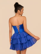 Elarae | Royal Blue - Strapless A Line Ruffles Homecoming Dress With Beading