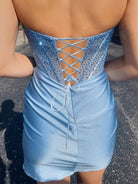 Elaraina | Sky Blue - Strapless Satin Short Homecoming Dresses With Beading