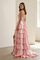 Elaria | Pink - Sweetheart A Line Satin Appliqued Prom Dresses With Ruffles - KissProm