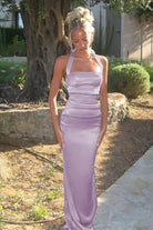 Elarin | Lavender - Halter Satin Mermaid Open Back Long Formal Prom Dresses - KissProm