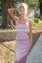 Elarin | Lavender - Halter Satin Mermaid Open Back Long Formal Prom Dresses - KissProm
