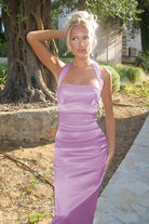Elarin | Lilac - Halter Satin Mermaid Open Back Long Formal Prom Dresses - KissProm