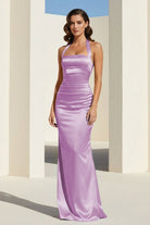 Elarin | Lilac - Halter Satin Mermaid Open Back Long Formal Prom Dresses - KissProm
