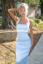 Elarin | Sky Blue - Halter Satin Mermaid Open Back Long Formal Prom Dresses - KissProm