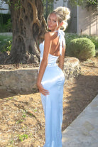 Elarin | Sky Blue - Halter Satin Mermaid Open Back Long Formal Prom Dresses - KissProm