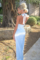 Elarin | Sky Blue - Halter Satin Mermaid Open Back Long Formal Prom Dresses - KissProm