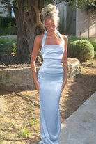 Elarin | Blue - Halter Satin Mermaid Open Back Long Formal Prom Dresses - KissProm